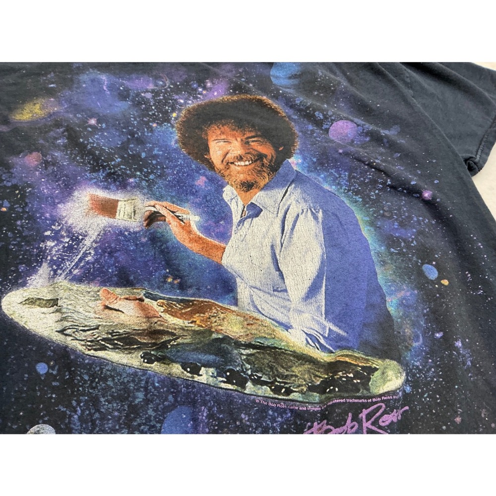 Bob Ross T Shirt Space Galaxy Graphic Art Black Large Mens Short Sleeve Tee - Picture 3 of 8